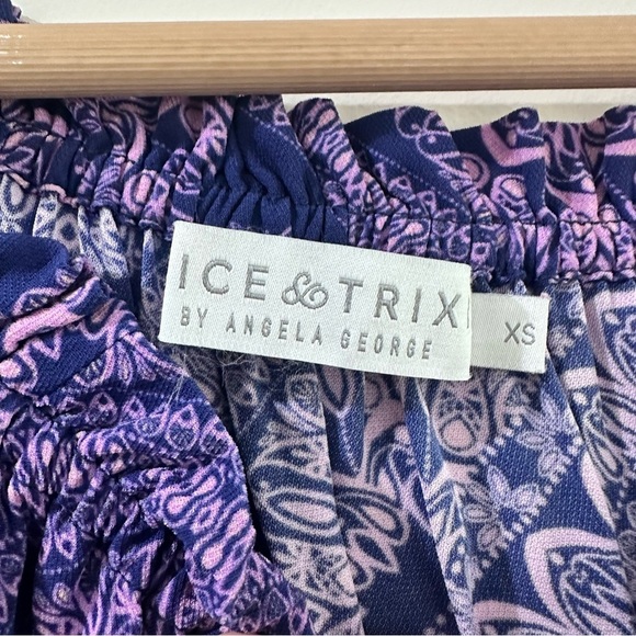 Alice & Trixie off the shoulder Long Sleeve top paisley purple pink XS - Picture 6 of 7